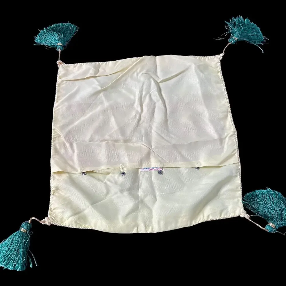 Vintage Brocaded Flowers Oriental Pillow Case with Tassels Asian Sham Cover READ